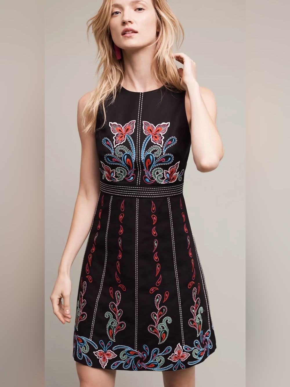 Anthropologie Maeve Chennai Embroidered Sleeveless Fit & Flare Dress Size 6